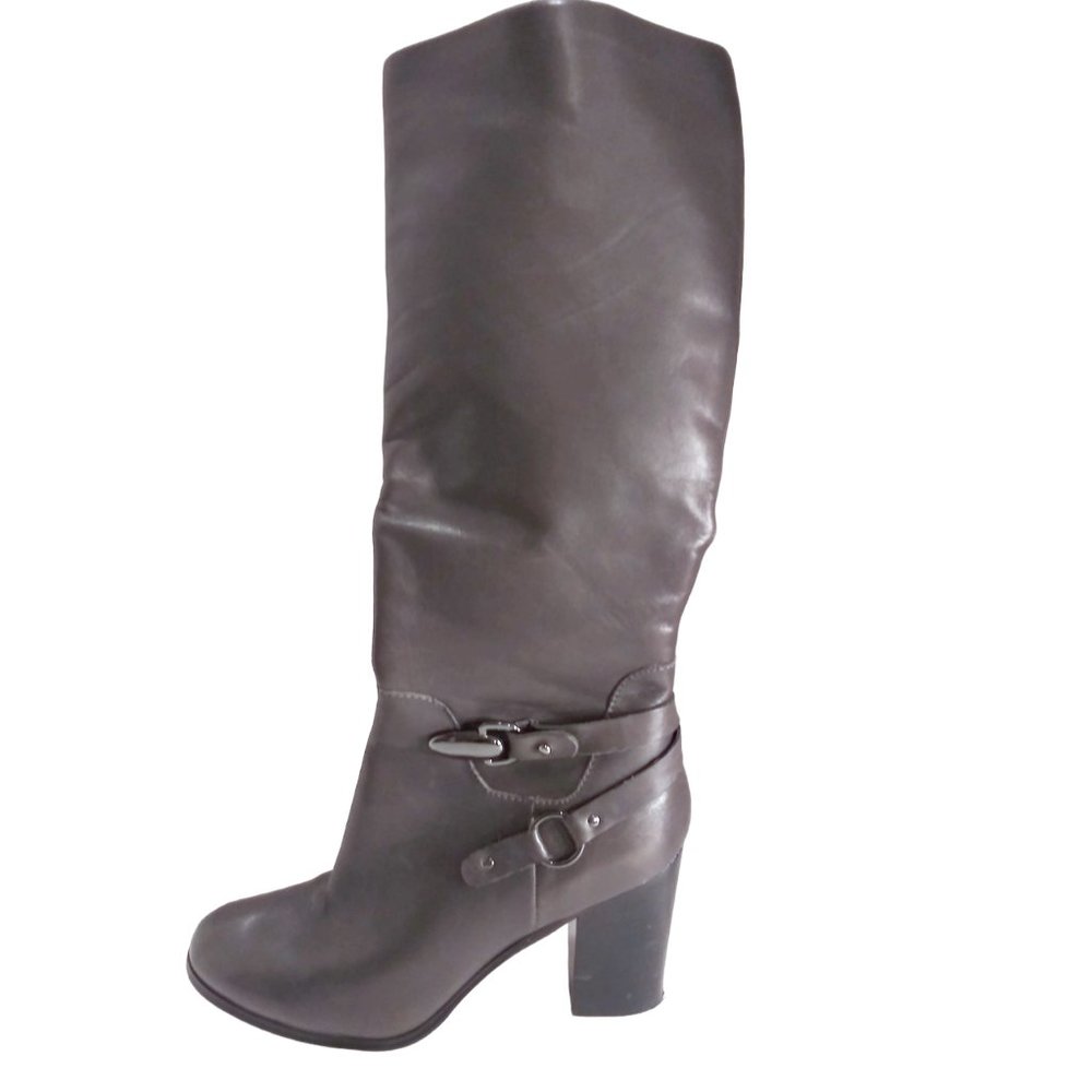 Leather Knee High Boots, Size 10M, Gray Block Heel Boot, Spring Fall Winter Boot